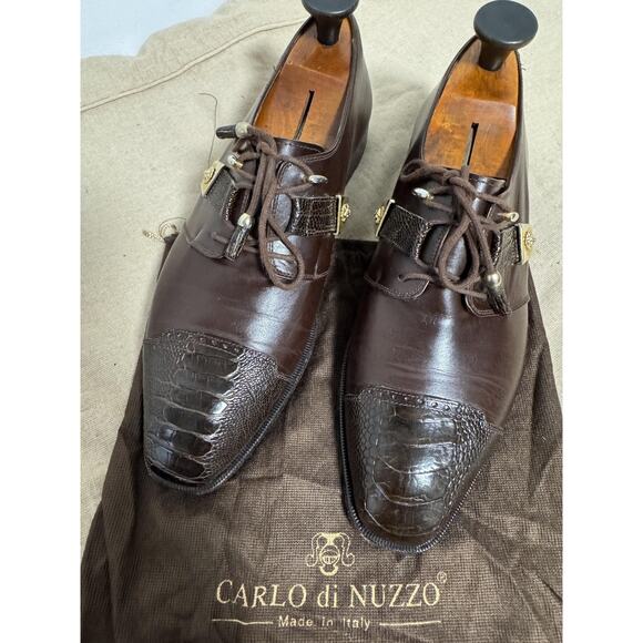 Carlo di Nuzzo Shoes Mens Size 9 Brown Ostrich Cap Toe Dress Oxford Made Italy main image 12